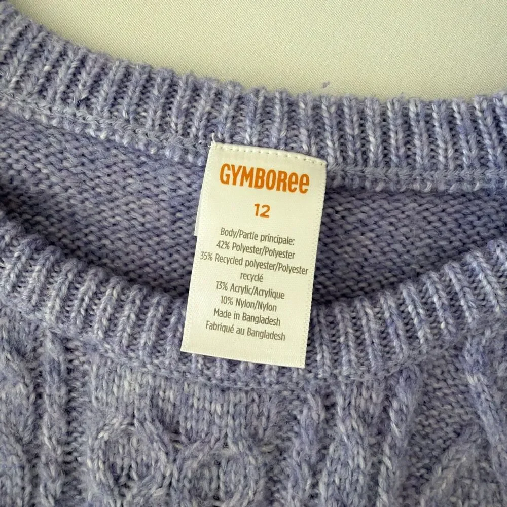 Gymboree Sweater Lot Purple Cable Knit Peplum Ruffle Girls Sz 12 Rainbow Heart